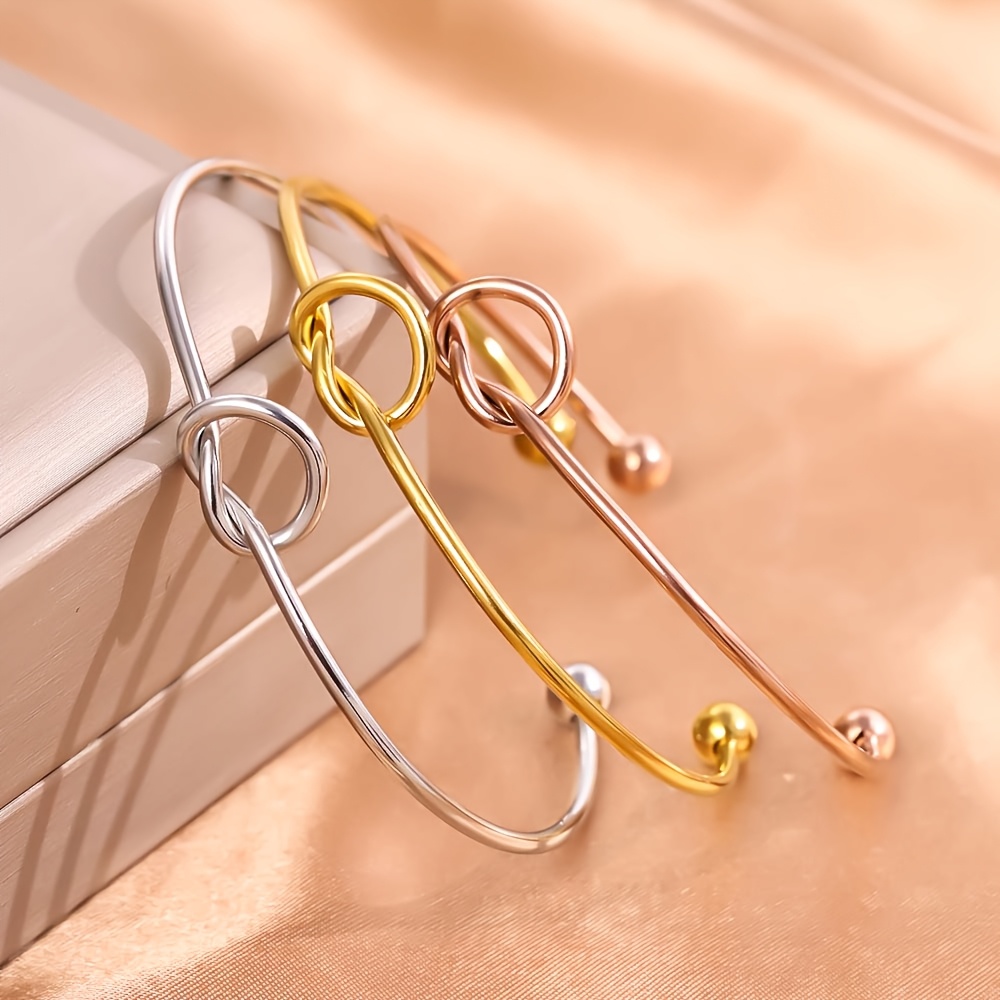 Women's 18K Gold-Plated Adjustable Heart Knot Bangle Bracelet
